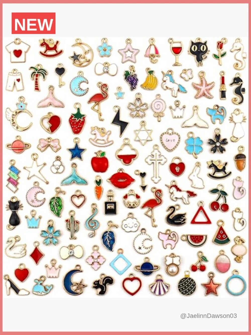 100PCS Gold Plated Enamel Charms Mixed Moon Star Fruit Animal Pendant for